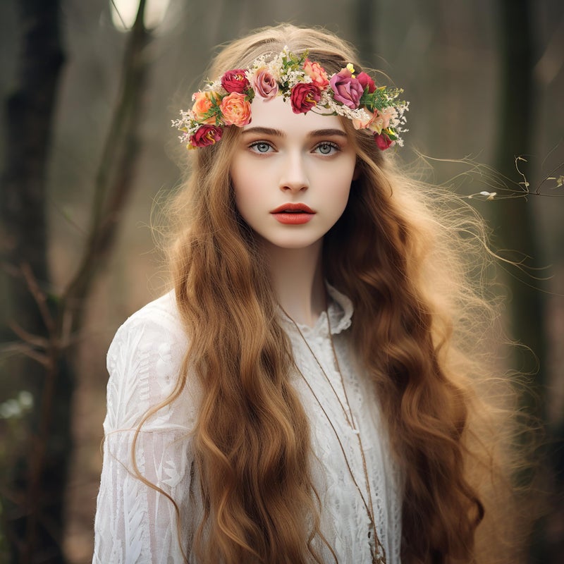 Vivivalue Rose Flower Crown Adjustable Flower Headband Hair Wreath Floral Headpiece Halo Boho with Ribbon Party Wedding - Image 2